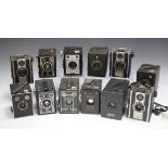 A collection of twenty-nine assorted box cameras, including an Agfa Synchro-Box, a Zeiss Ikon Box-