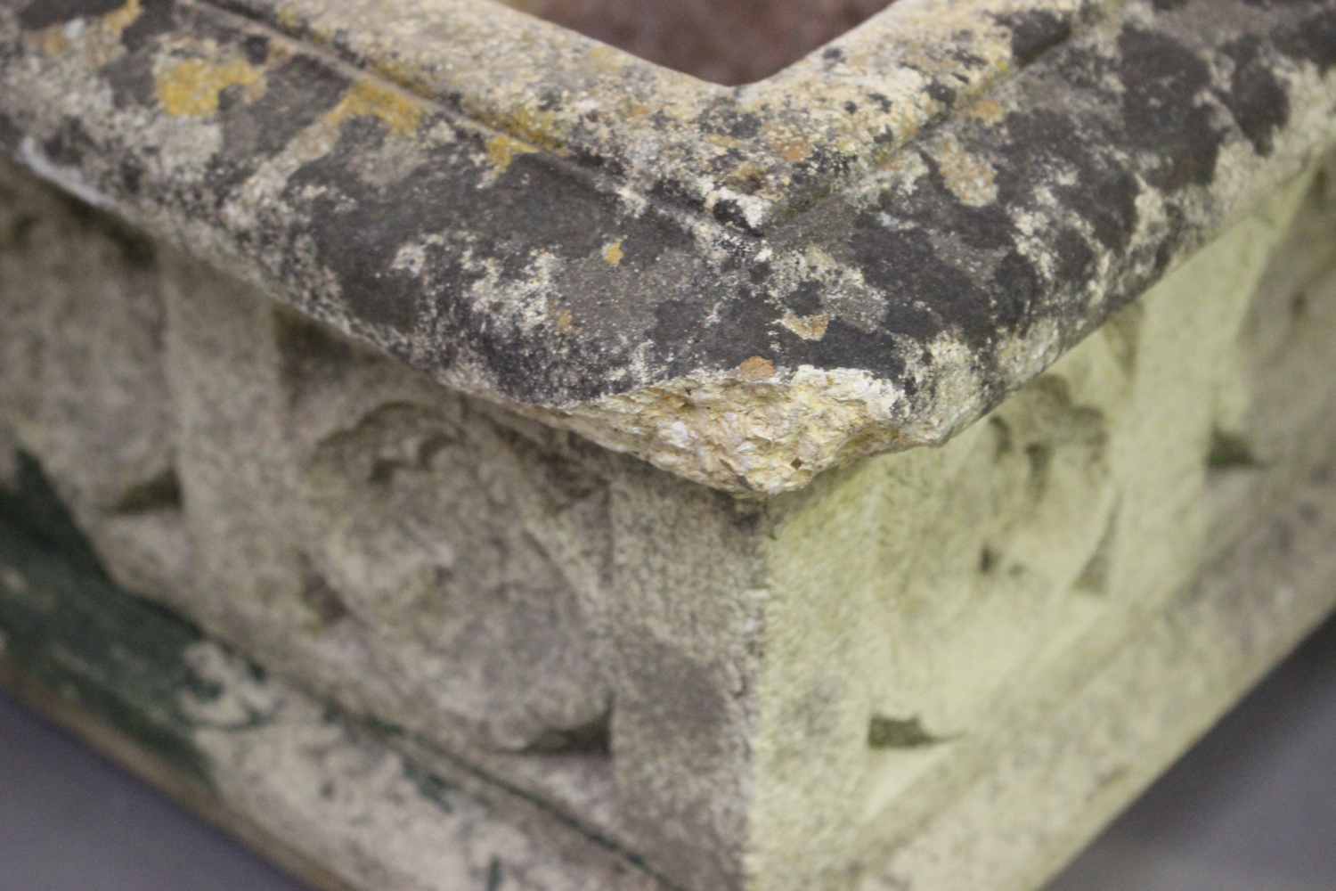 A pair of 20th century cast composition stone planters, decorated with grapes and scrolls, height - Image 2 of 7