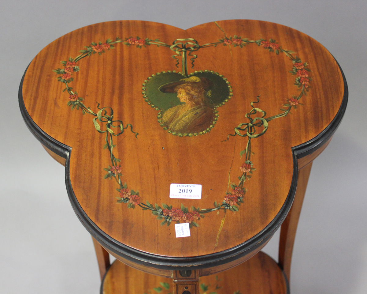 An Edwardian satinwood and painted occasional table, decorated with a portrait of a lady and - Image 4 of 4