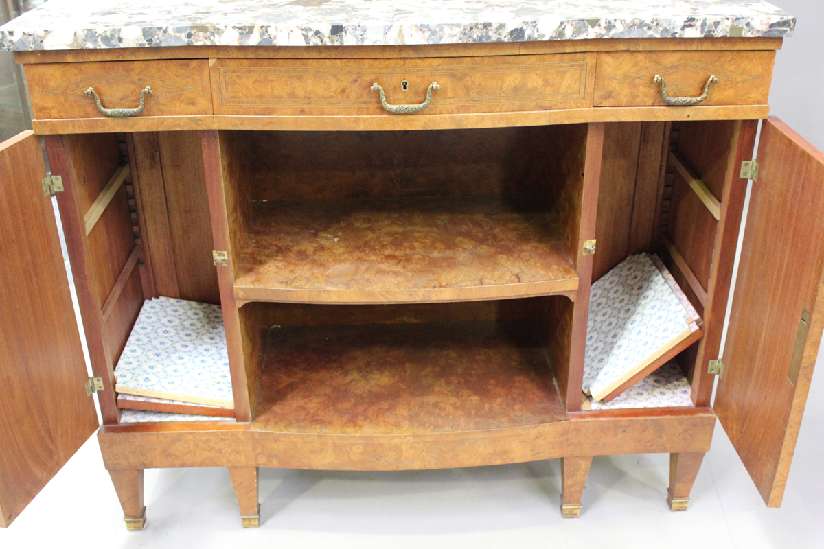 A French Art Deco pollard oak side cabinet with gilt metal mounts, the mirror back above a marble - Image 3 of 14