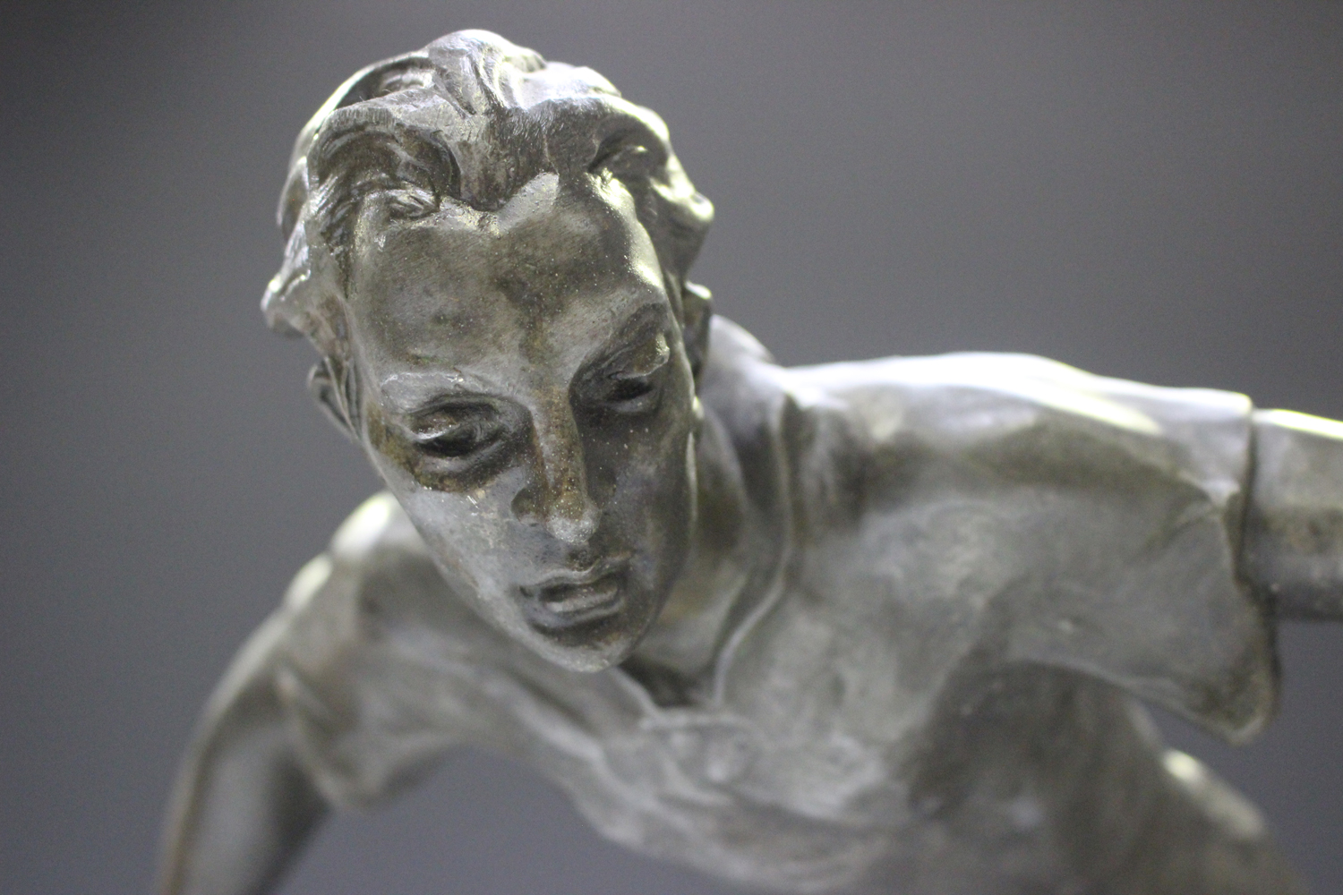 Lemoyne - a French patinated spelter figure of a footballer about to strike a ball, the base bearing - Image 6 of 6