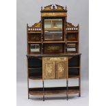 A late Victorian rosewood chiffonier with inlaid foliate decoration and mirrored shelf back,
