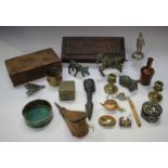 A group of mixed collectors' items, including a Mauchline ware purse, a combination padlock, a