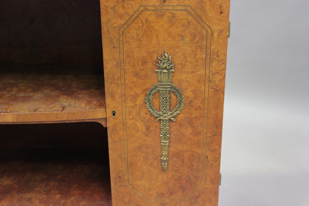 A French Art Deco pollard oak side cabinet with gilt metal mounts, the mirror back above a marble - Image 4 of 14