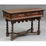 A 19th century Continental walnut side table, fitted with a drawer, raised on barley twist legs