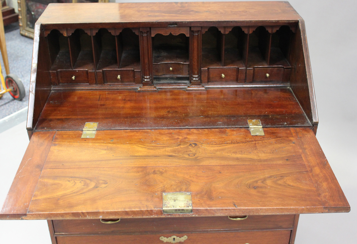 A George III mahogany bureau, the fall-front above four long drawers, on bracket feet, height 101cm, - Image 7 of 8