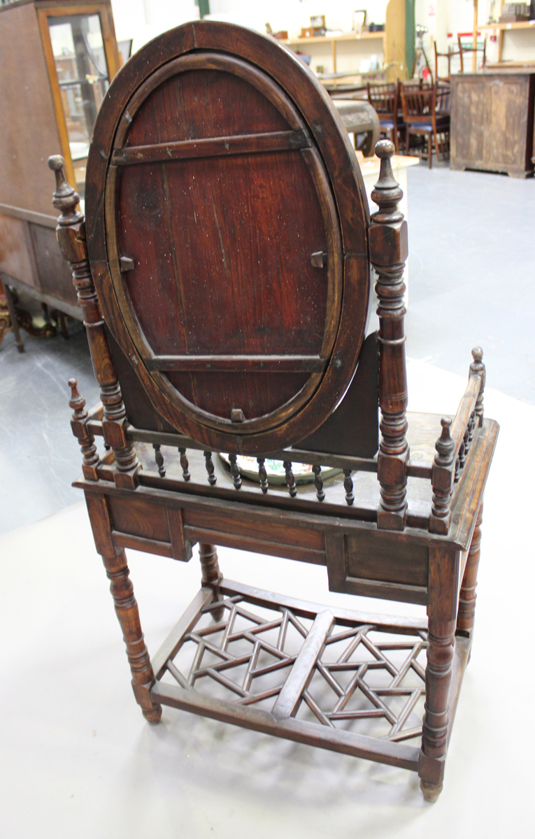 A 20th century Chinese stained softwood washstand with oval swing frame mirror, height 158cm, - Image 3 of 5