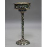 A late 20th century Chinese cloisonné stand, decorated with overall Buddhistic lions on a black