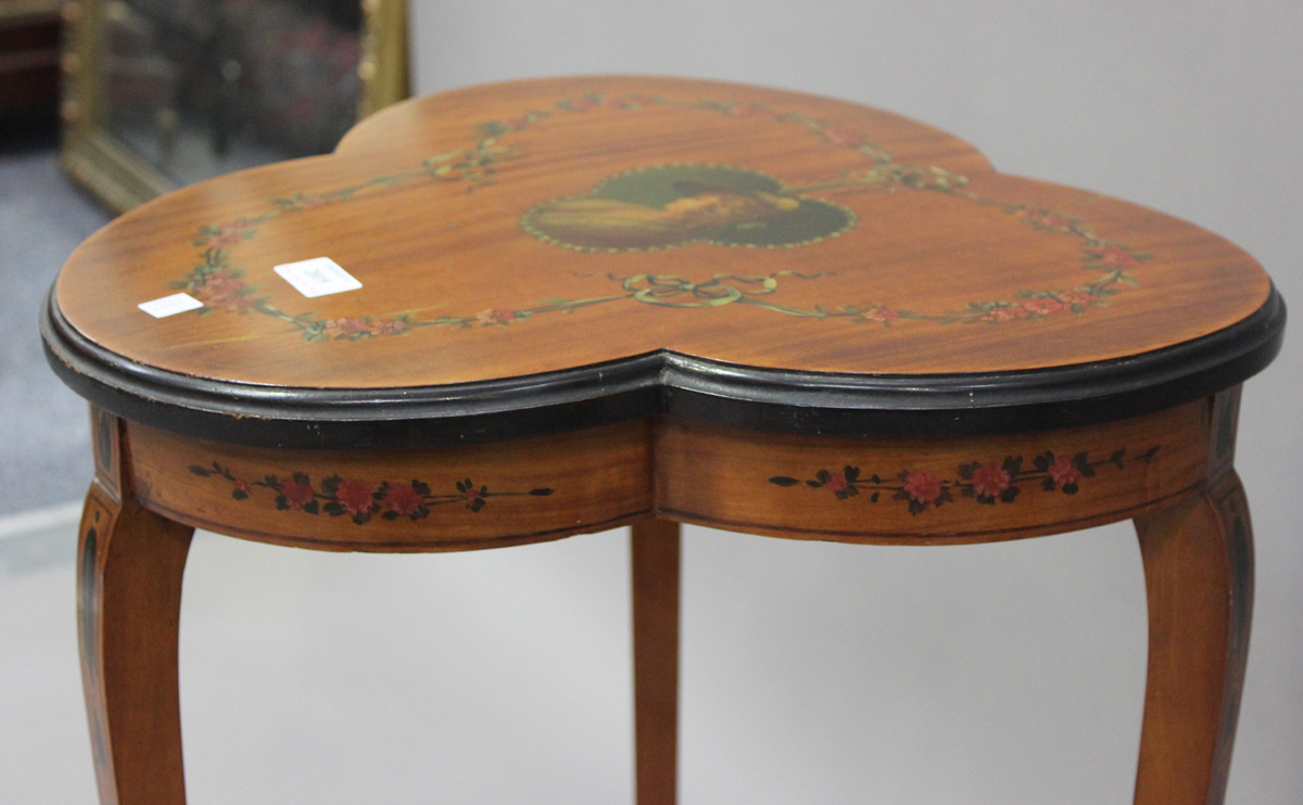 An Edwardian satinwood and painted occasional table, decorated with a portrait of a lady and - Image 2 of 4