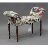 A modern window seat, upholstered in floral printed Sanderson fabric, on fluted legs, height 66cm,