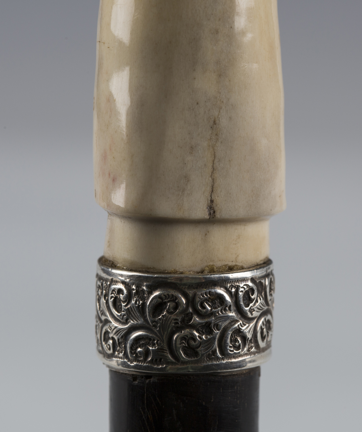 A late 19th/early 20th century ebonized walking cane, the carved antler handle modelled as a hand - Image 5 of 11
