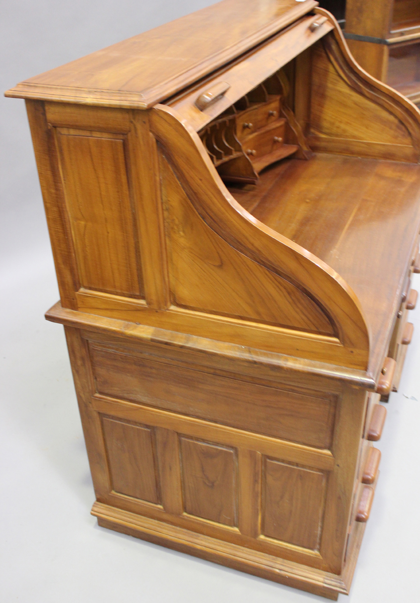 A modern hardwood roll-top desk, the tambour shutter above slides and drawers, height 125cm, width - Image 2 of 5