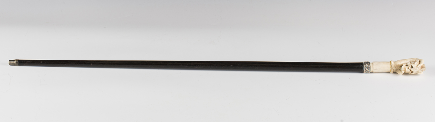 A late 19th/early 20th century ebonized walking cane, the carved antler handle modelled as a hand - Image 4 of 11