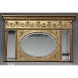 A modern Regency style gilt overmantel mirror, moulded with bellflower swags and anthemion sprays,