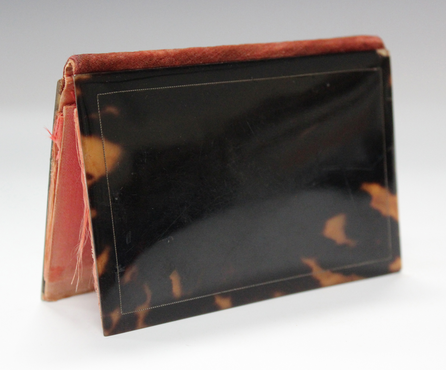 A late 19th century tortoiseshell and gold inlaid folding aide-mémoire, the cover initialled 'SA', - Image 3 of 3
