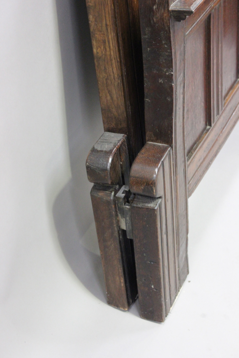 A 20th century oak panelled double bed frame, formed from 18th century oak panelling, height - Image 3 of 6