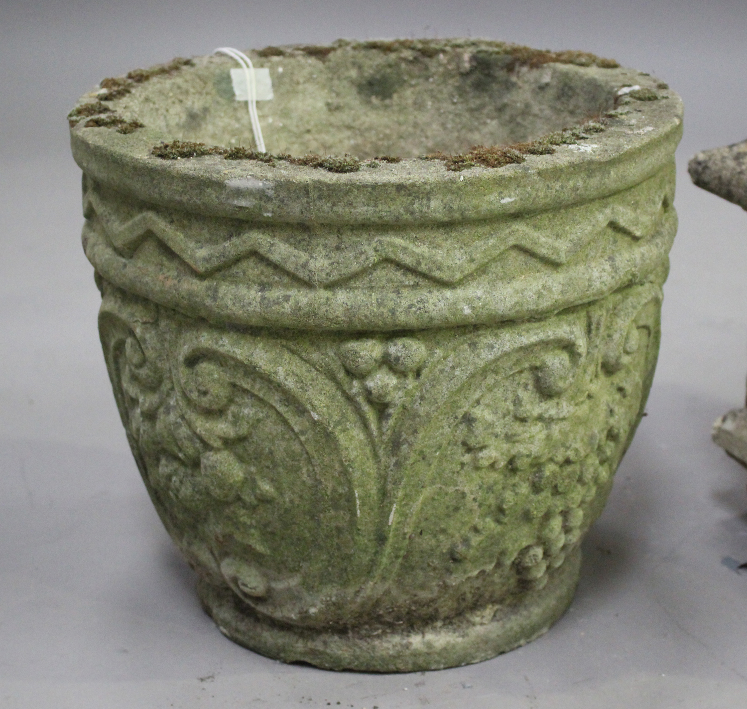 A pair of 20th century cast composition stone planters, decorated with grapes and scrolls, height - Image 6 of 7