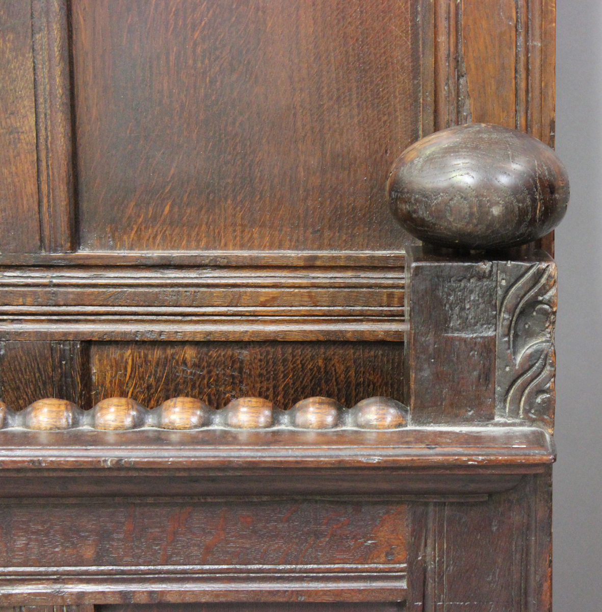 A 20th century oak panelled double bed frame, formed from 18th century oak panelling, height - Image 5 of 6