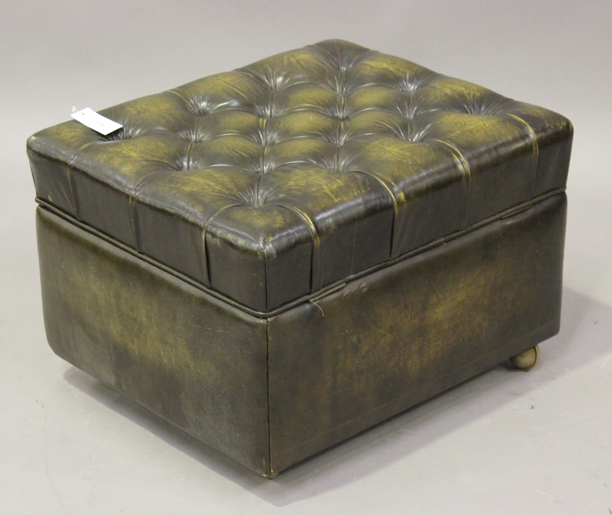 A modern buttoned green leather box seat stool by Wade of Long Eaton, height 41cm, width 61cm, depth - Image 2 of 4