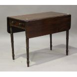 A Regency mahogany Pembroke table with ebony stringing and ring turned legs, height 66cm, width