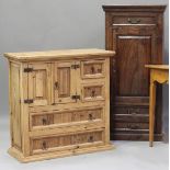 A modern Mexican pine side cabinet, height 90cm, width 90cm, depth 41cm, together with a modern