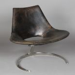 A rare mid-20th century Danish polished steel and black leather 'Scimitar' chair, model number IS-