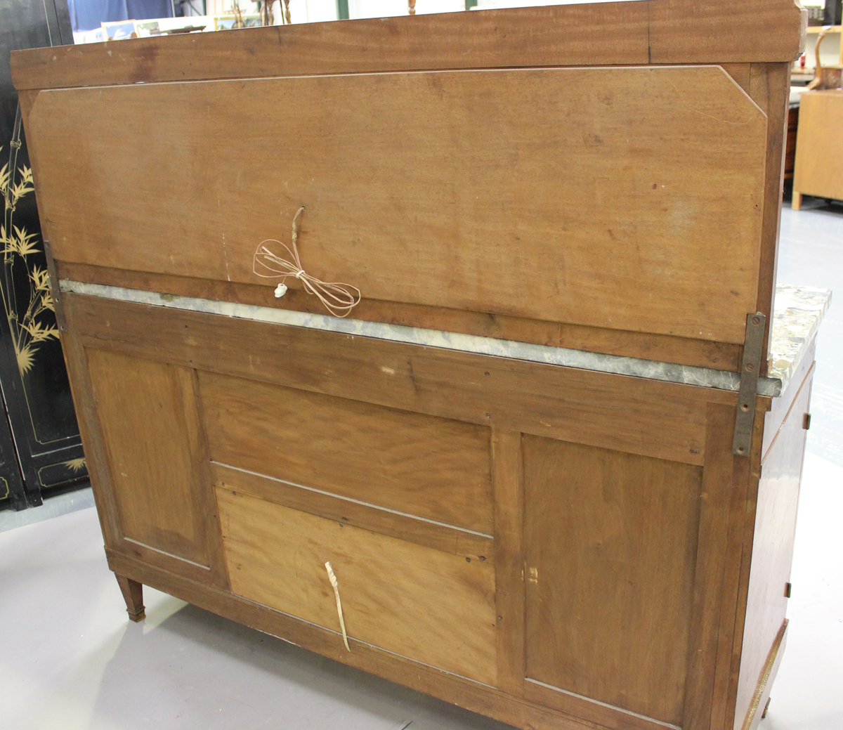 A French Art Deco pollard oak side cabinet with gilt metal mounts, the mirror back above a marble - Image 9 of 14