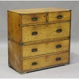 A late 19th century oak and brass bound campaign chest of two short and three long drawers, height