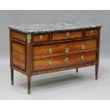 A late 18th century French kingwood commode of three short and two long drawers with crossbanded