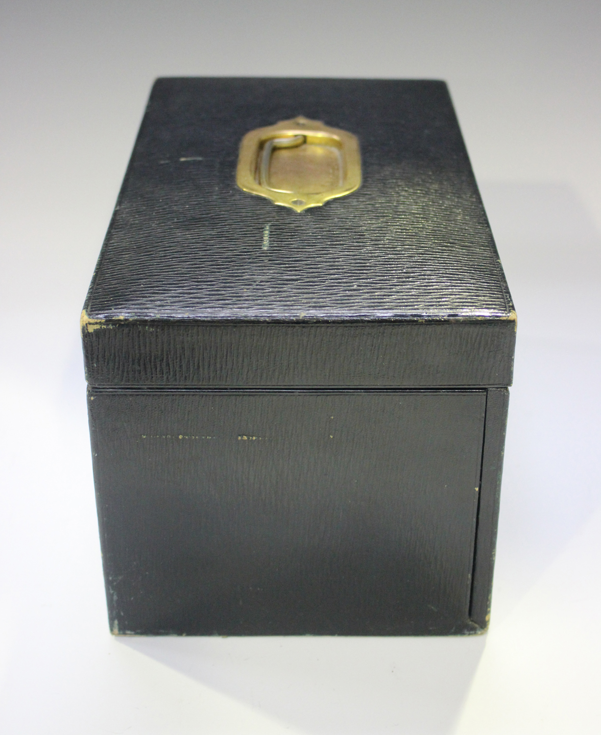 A late Victorian dark green leather jewellery box with hinged lid and fall-front, width 26cm, - Image 11 of 12