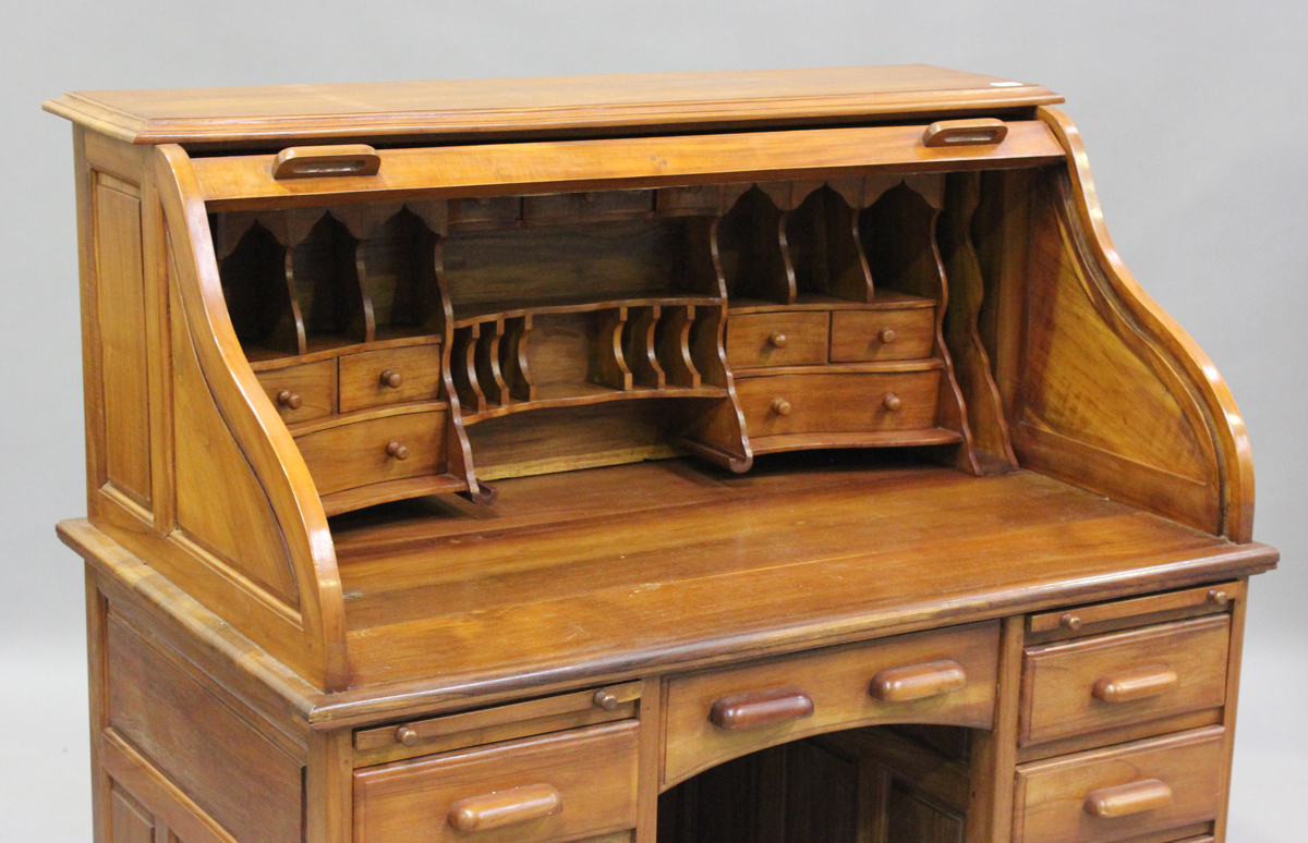 A modern hardwood roll-top desk, the tambour shutter above slides and drawers, height 125cm, width - Image 5 of 5