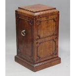 A George III mahogany pedestal cellaret, the hinged top revealing a fitted interior above a