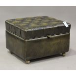 A modern buttoned green leather box seat stool by Wade of Long Eaton, height 41cm, width 61cm, depth