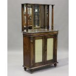 A William IV rosewood chiffonier, the canopied mirror back with gadrooned and foliate decoration,