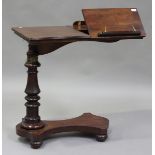 A good 19th century mahogany adjustable reading table, the turned support raised on a shaped base