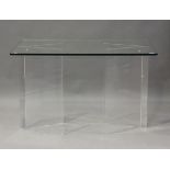 A modern Italian glass and perspex desk table, possibly Tonelli 'Bacco' range, height 76.5cm, length