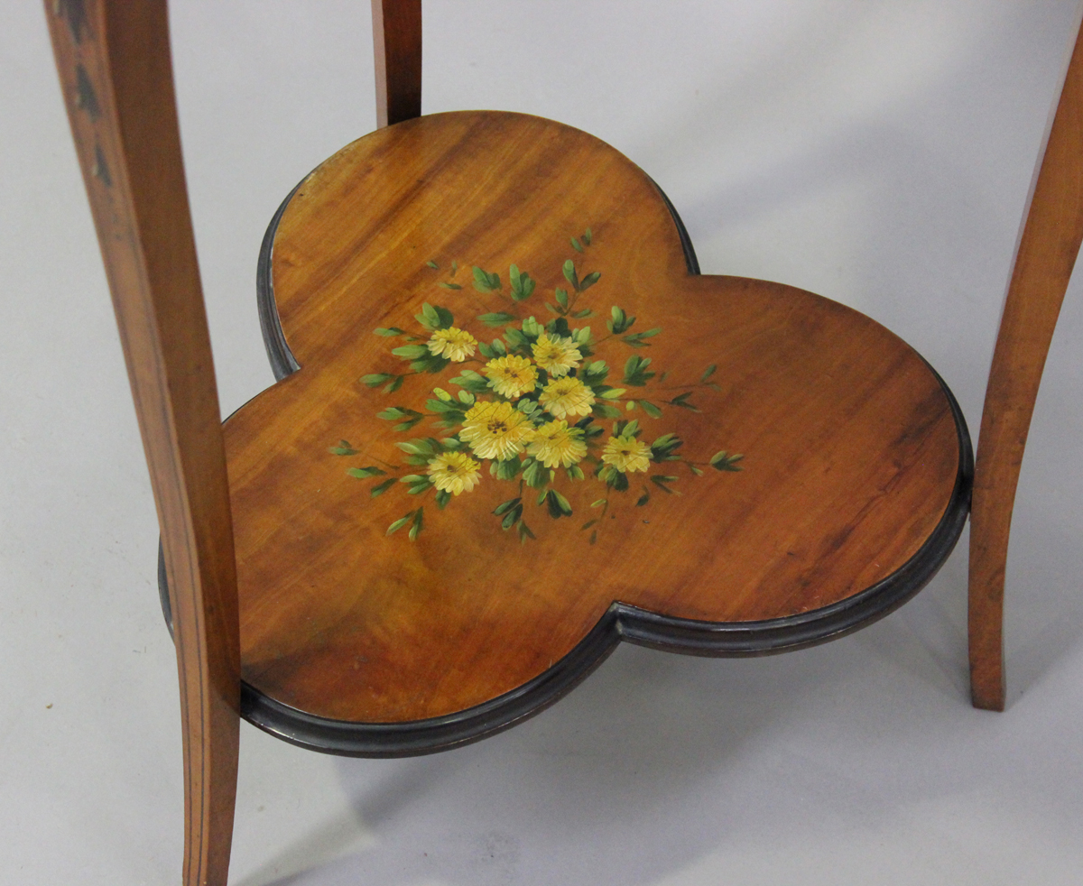 An Edwardian satinwood and painted occasional table, decorated with a portrait of a lady and - Image 3 of 4