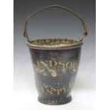 A late 19th century black painted leather fire bucket, inscribed 'Windsor Castle', the rim with