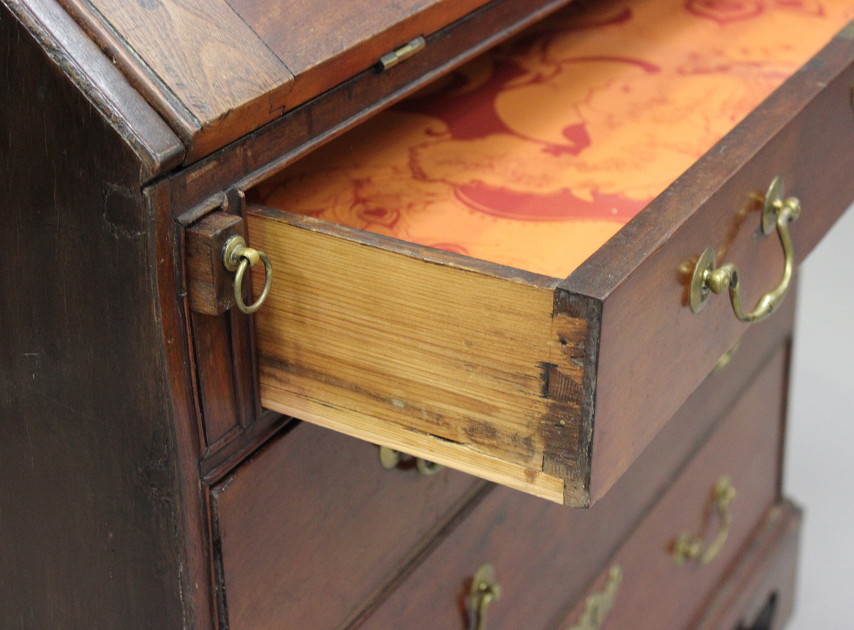 A George III mahogany bureau, the fall-front above four long drawers, on bracket feet, height 101cm, - Image 6 of 8