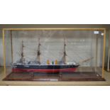 A modern 1:192 scale model of HMS Warrior, length 80cm, within a case.Buyer’s Premium 29.4% (