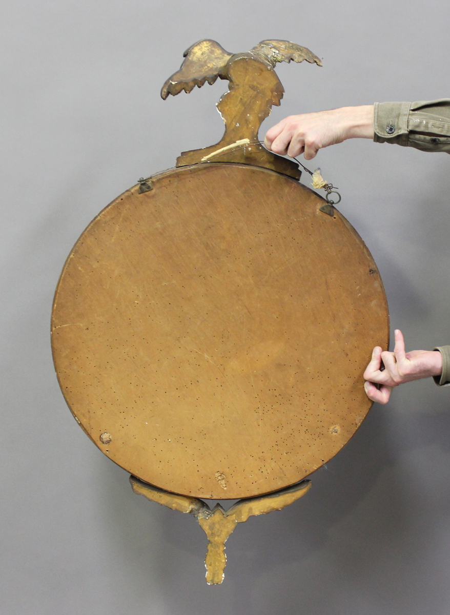 A 20th century Regency style gilt painted circular convex wall mirror with eagle surmount, height - Image 3 of 5