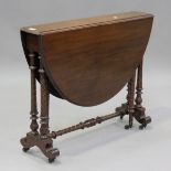 A late Victorian walnut oval Sutherland table, on spiral fluted legs and brass castors, height 73cm,