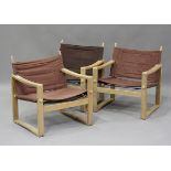 A set of three Danish beech framed 'Safari' armchairs, bearing labels, detailed 'Bernstorffsminde