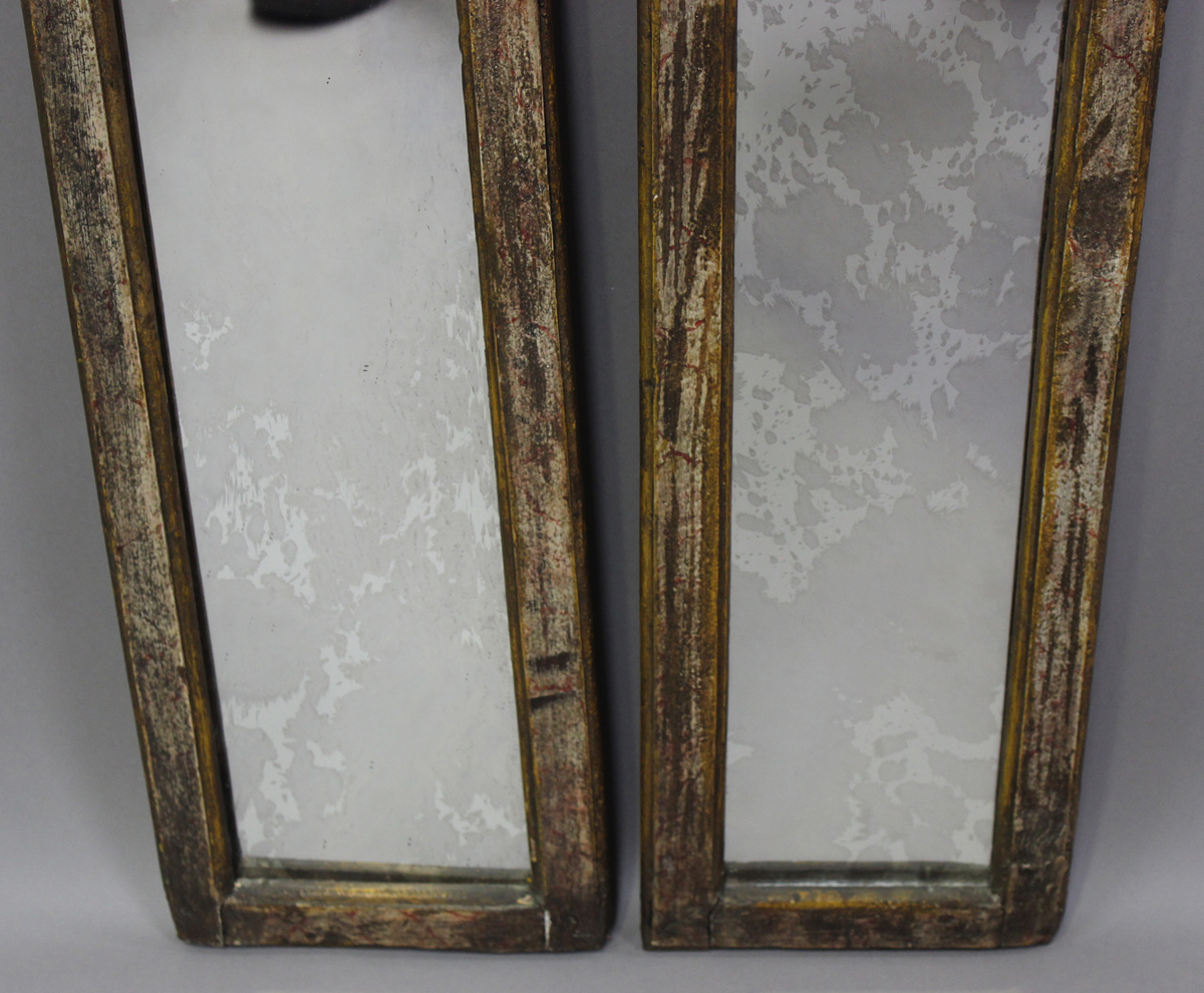 A pair of Italian gilt and simulated marble pier mirrors, probably 18th century, each narrow frame - Image 6 of 7