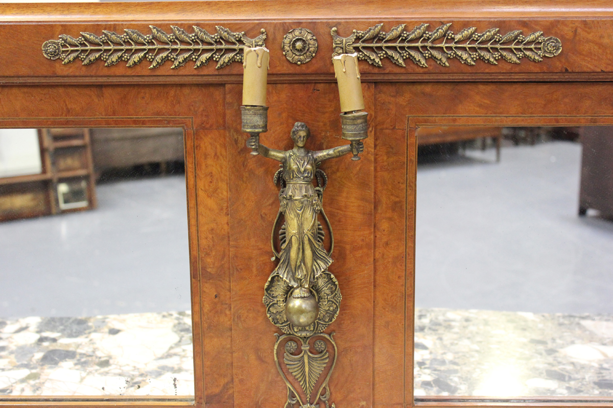 A French Art Deco pollard oak side cabinet with gilt metal mounts, the mirror back above a marble - Image 14 of 14