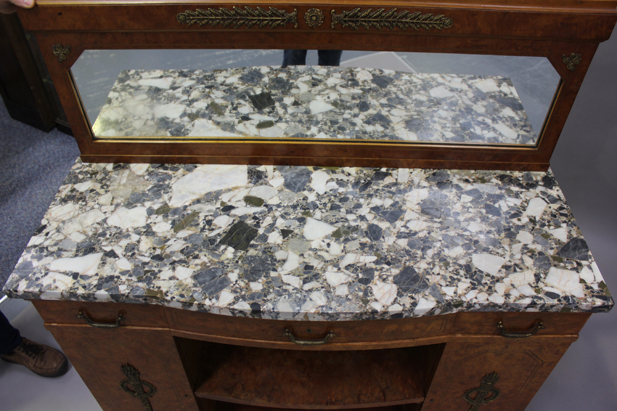 A French Art Deco pollard oak side cabinet with gilt metal mounts, the mirror back above a marble - Image 6 of 14