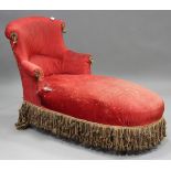 A late Victorian tub back daybed, upholstered in crimson velvet, raised on shaped legs, height 95cm,