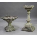 A late 20th century cast composition stone bird bath of scallop shell form, height 48cm, width 54cm,