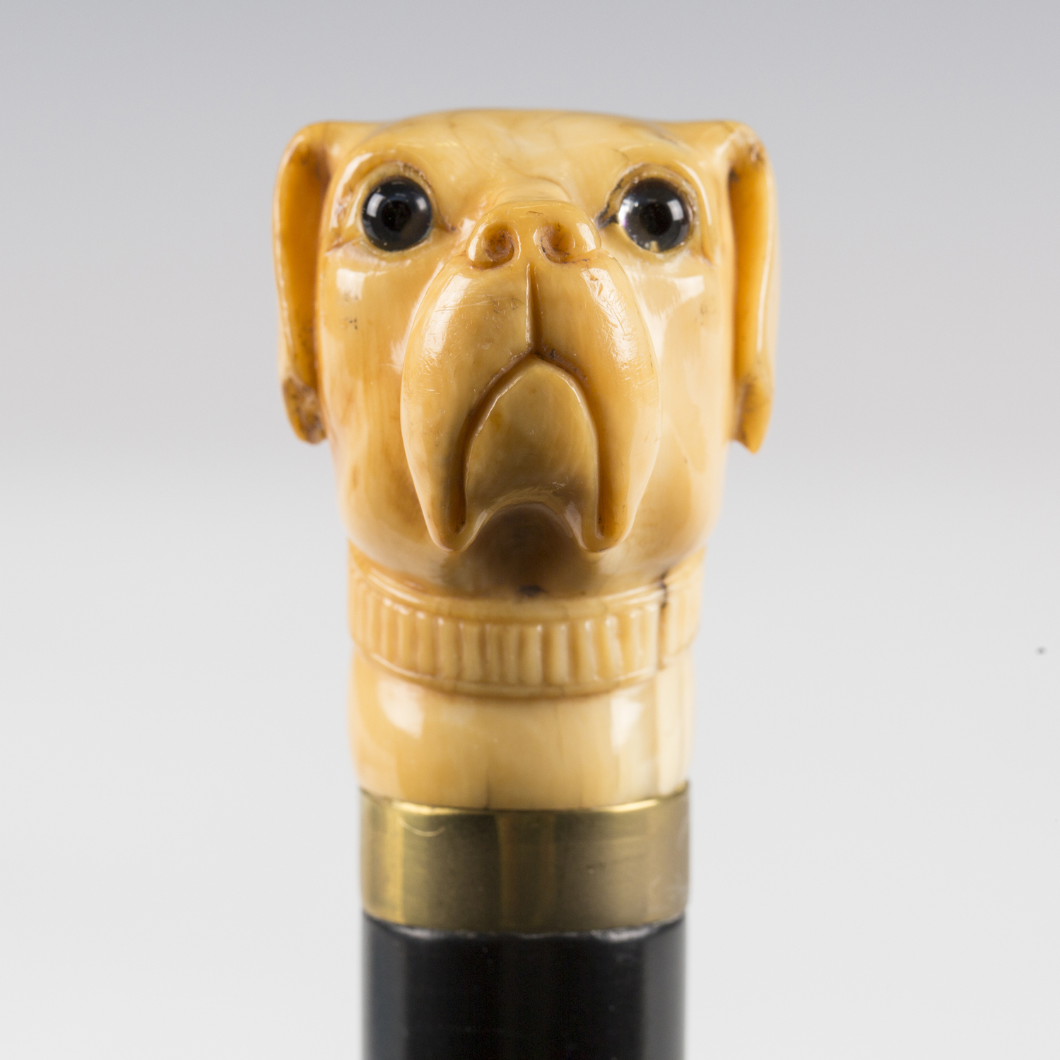 A 19th century ebonized walking cane, the ivory handle finely carved as a dog's head with inset - Image 5 of 8