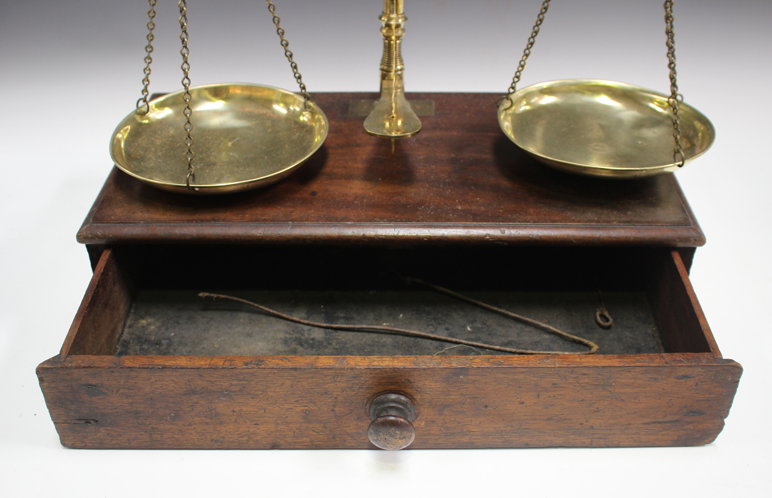 A set of late George III brass and steel balance scales, dismantling to fit into its mahogany - Image 2 of 4